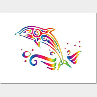 Dolphin in multicoloured prismatic design Posters and Art